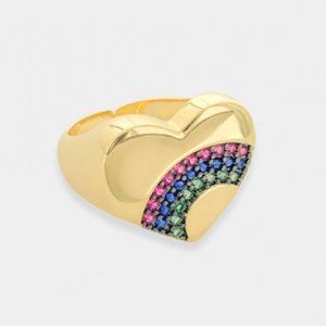 NEW 18K Gold Plated Heart Pave Color CZ Open Adjustable Ring